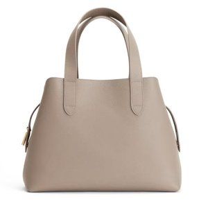 Cuyana Zippered Leather Satchel Bag: Beige/Stone Color, Strap Included